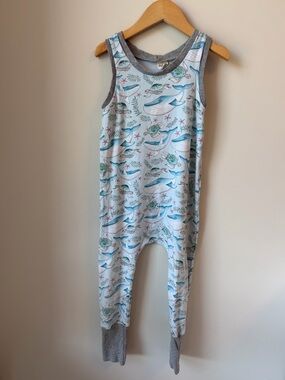 Pure Color Grow With Me Ocean Life Print Sleeveless Kids Romper 3-5T